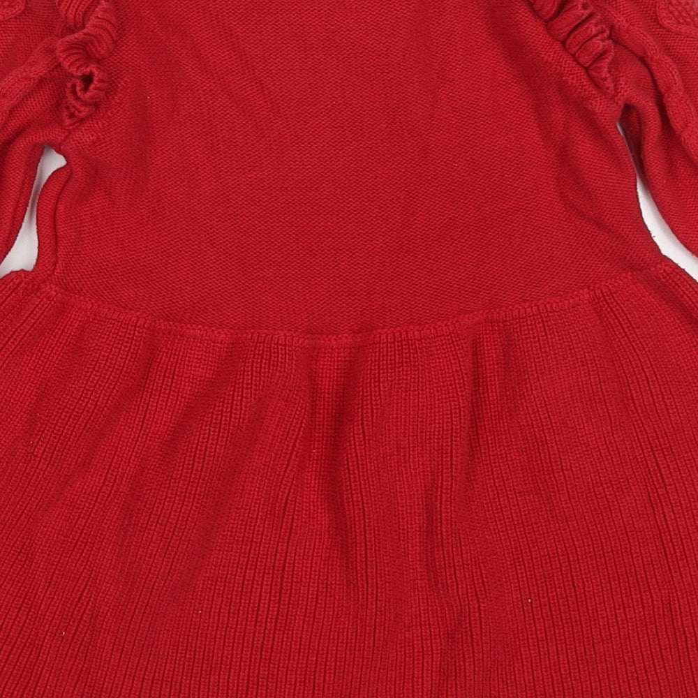 TU Girls Red  Cotton Jumper Dress  Size 3-4 Years  Round Neck Pullover