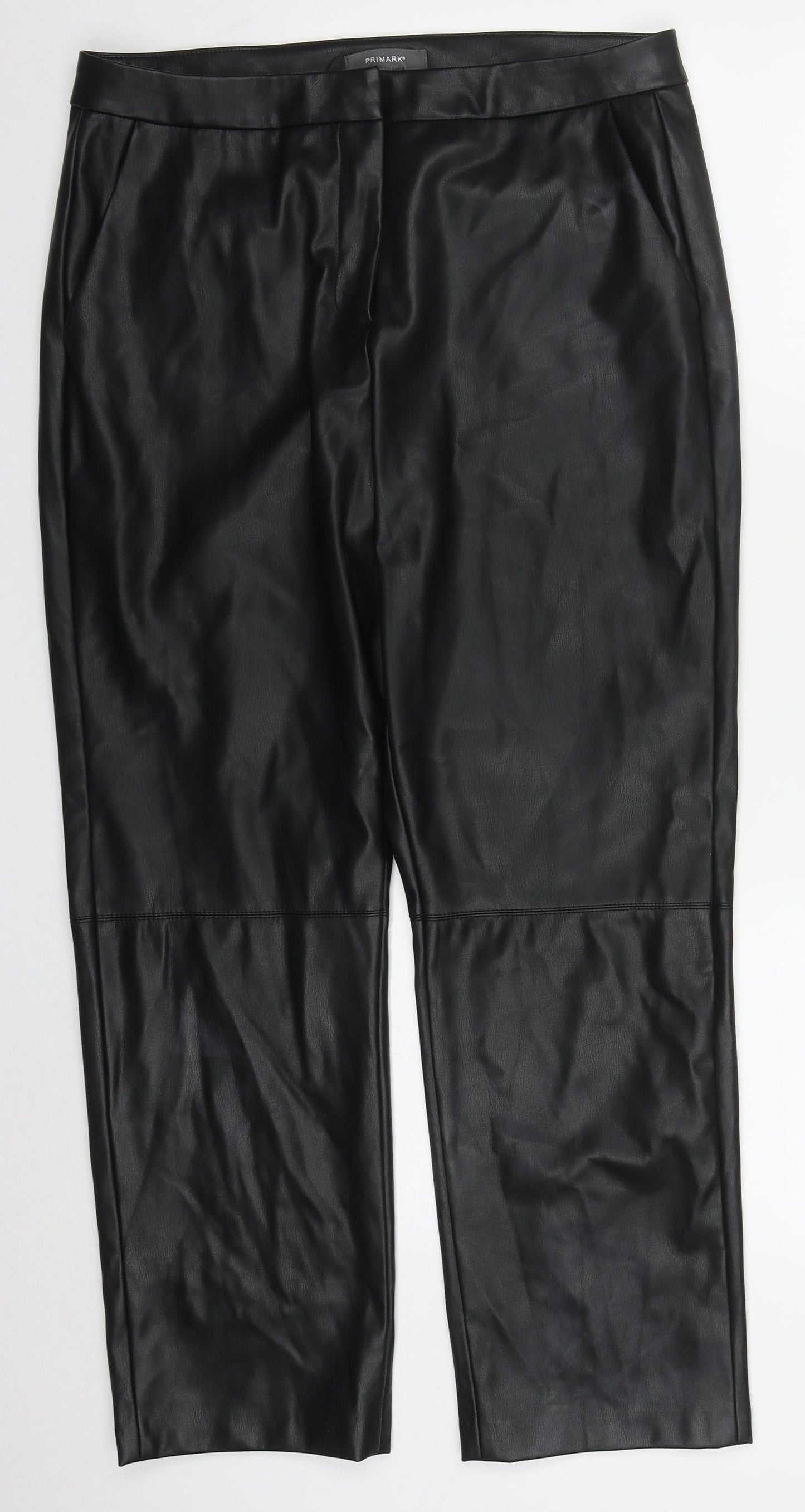Primark Womens Black  Polyurethane Trousers  Size 16 L28 in Regular Hook & Eye