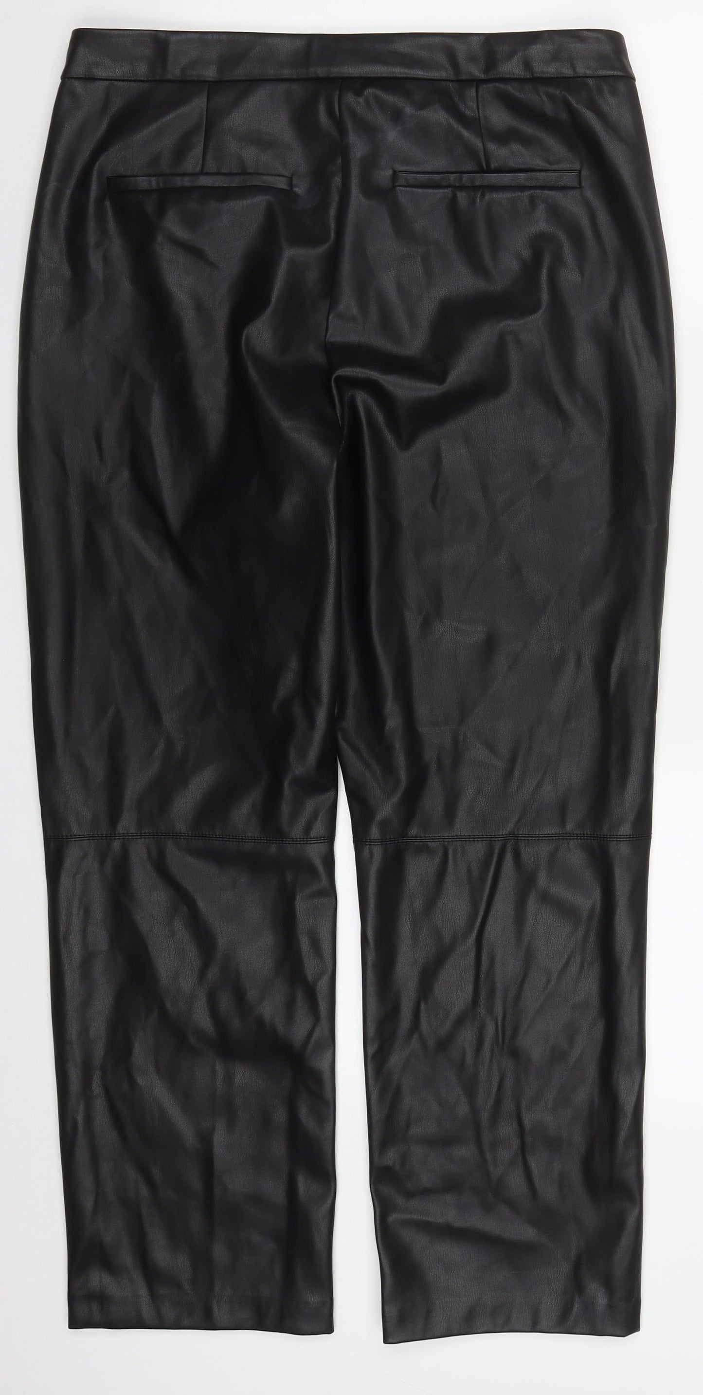 Primark Womens Black  Polyurethane Trousers  Size 16 L28 in Regular Hook & Eye