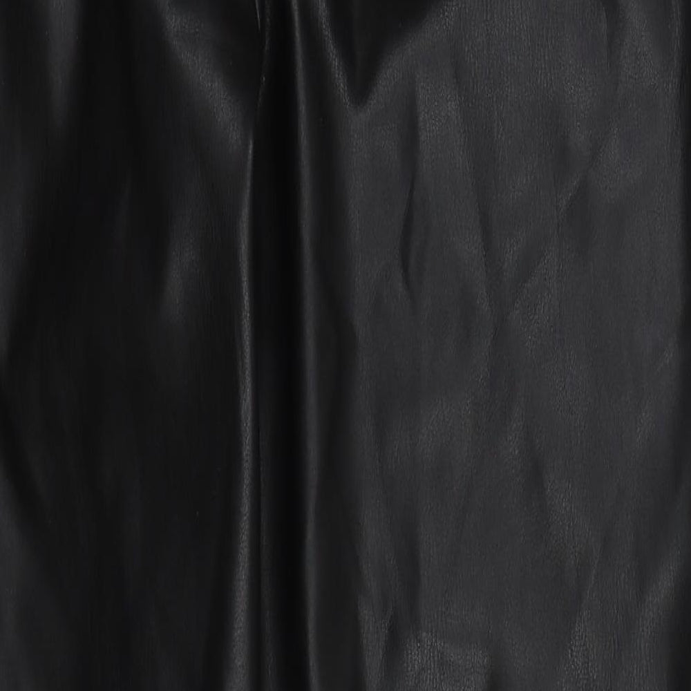 Primark Womens Black  Polyurethane Trousers  Size 16 L28 in Regular Hook & Eye