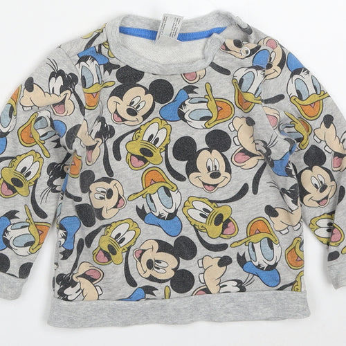 C&A Boys Grey  Cotton Basic T-Shirt Size 12 Months Crew Neck Pullover - Mickey Donald Goofy