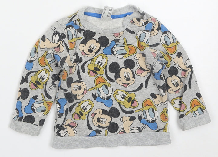 C&A Boys Grey  Cotton Basic T-Shirt Size 12 Months Crew Neck Pullover - Mickey Donald Goofy