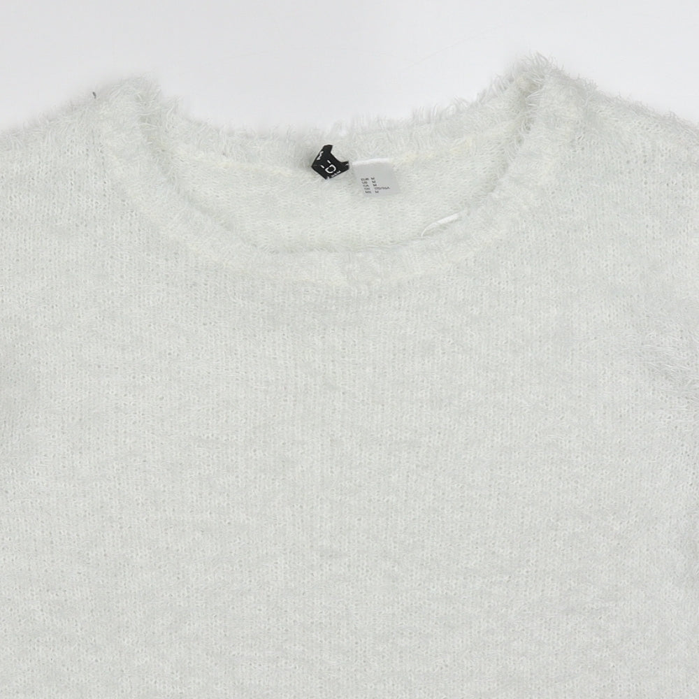 H&M Womens White Round Neck  Polyester Pullover Jumper Size M