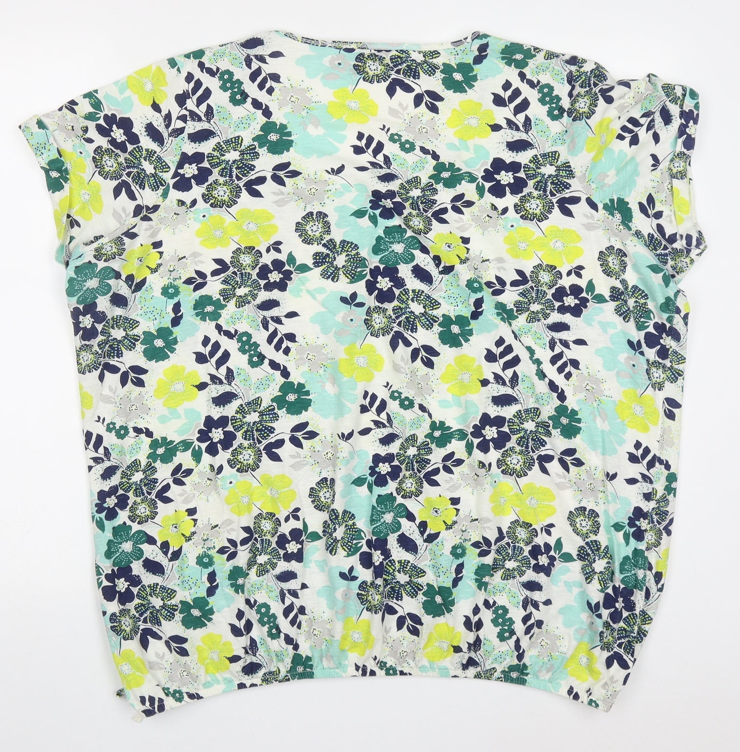 George Womens Green Floral Polyester Basic T-Shirt Size 24 Round Neck