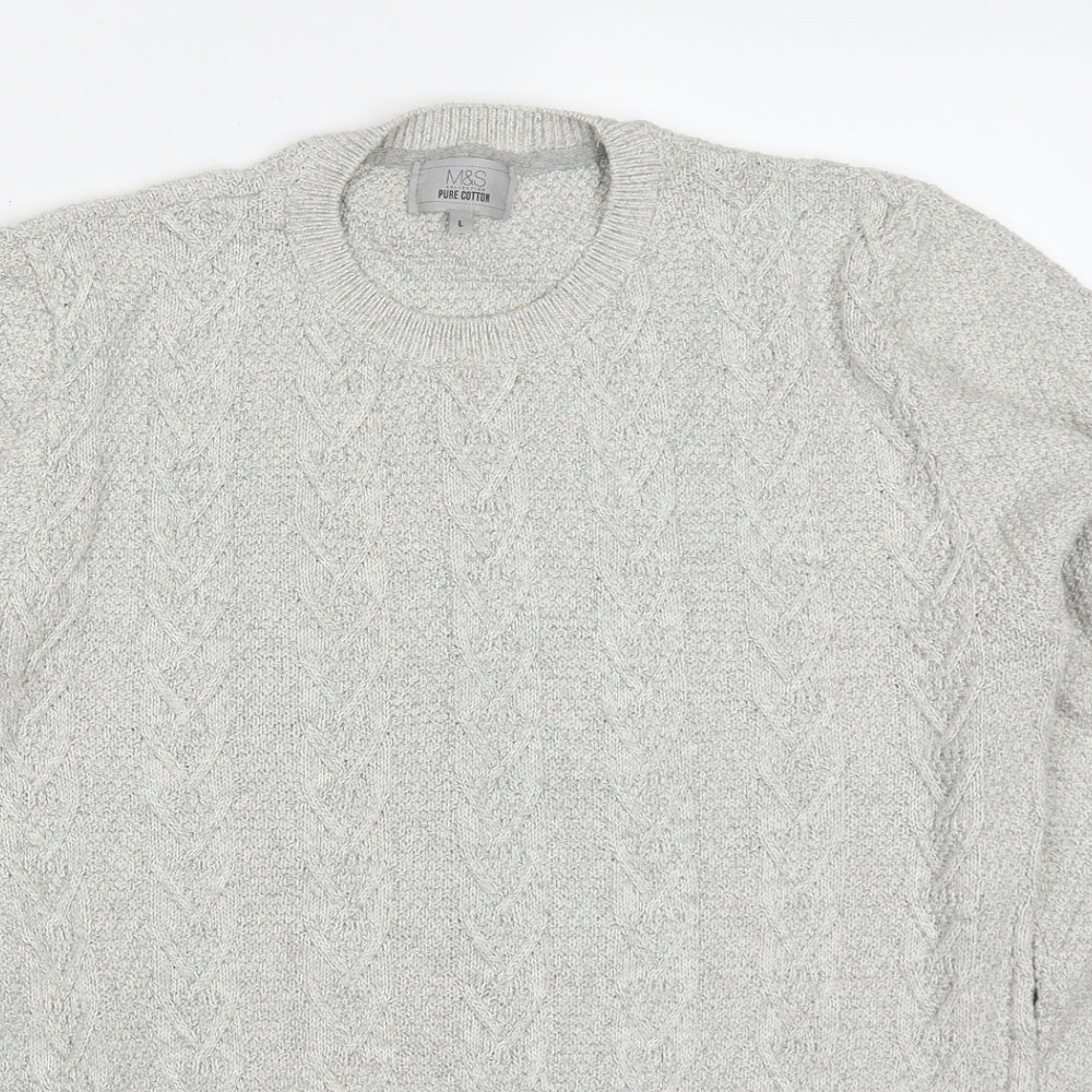 Marks and Spencer Mens Grey Round Neck  Cotton Pullover Jumper Size L