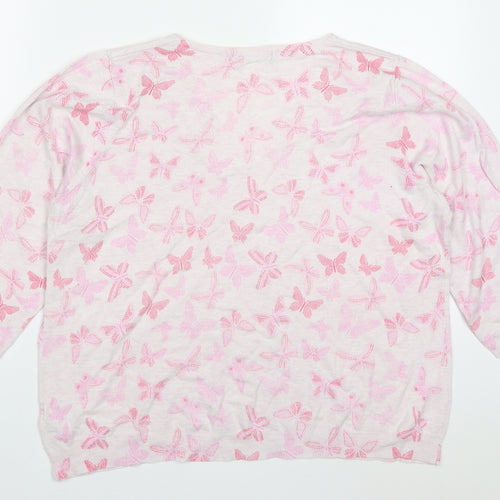 Marks and Spencer Womens Pink V-Neck  Viscose Pullover Jumper Size 22   - Butterflies