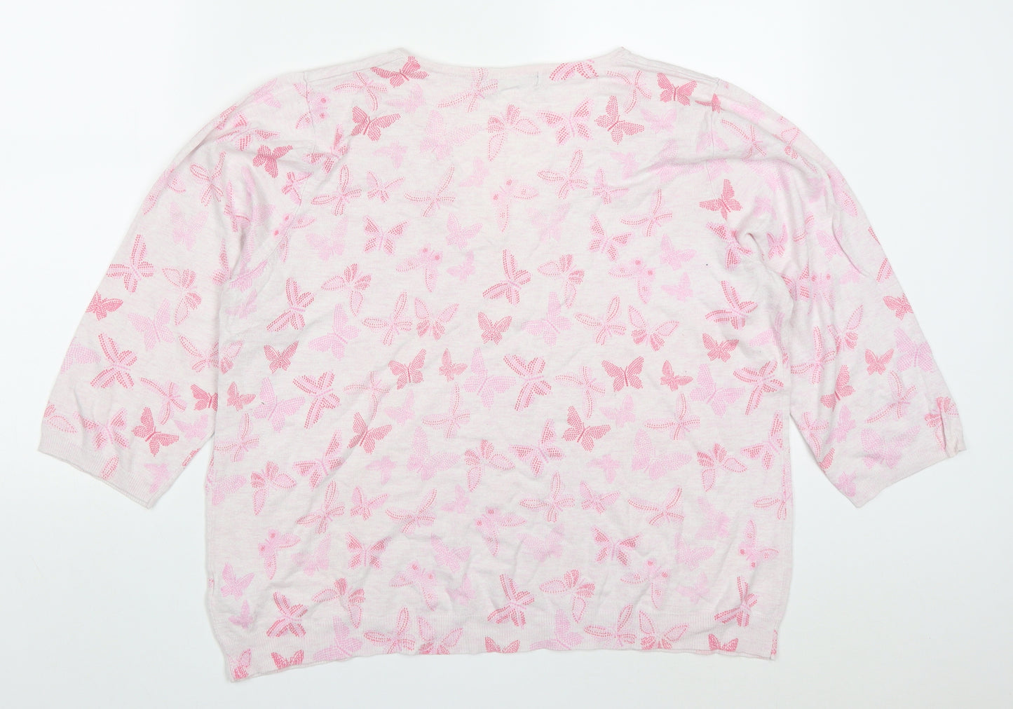 Marks and Spencer Womens Pink V-Neck  Viscose Pullover Jumper Size 22   - Butterflies