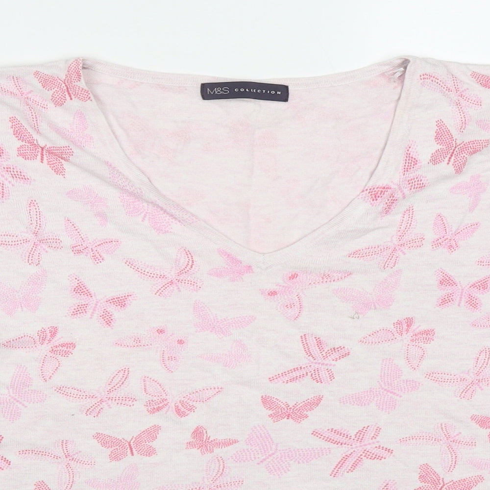 Marks and Spencer Womens Pink V-Neck  Viscose Pullover Jumper Size 22   - Butterflies