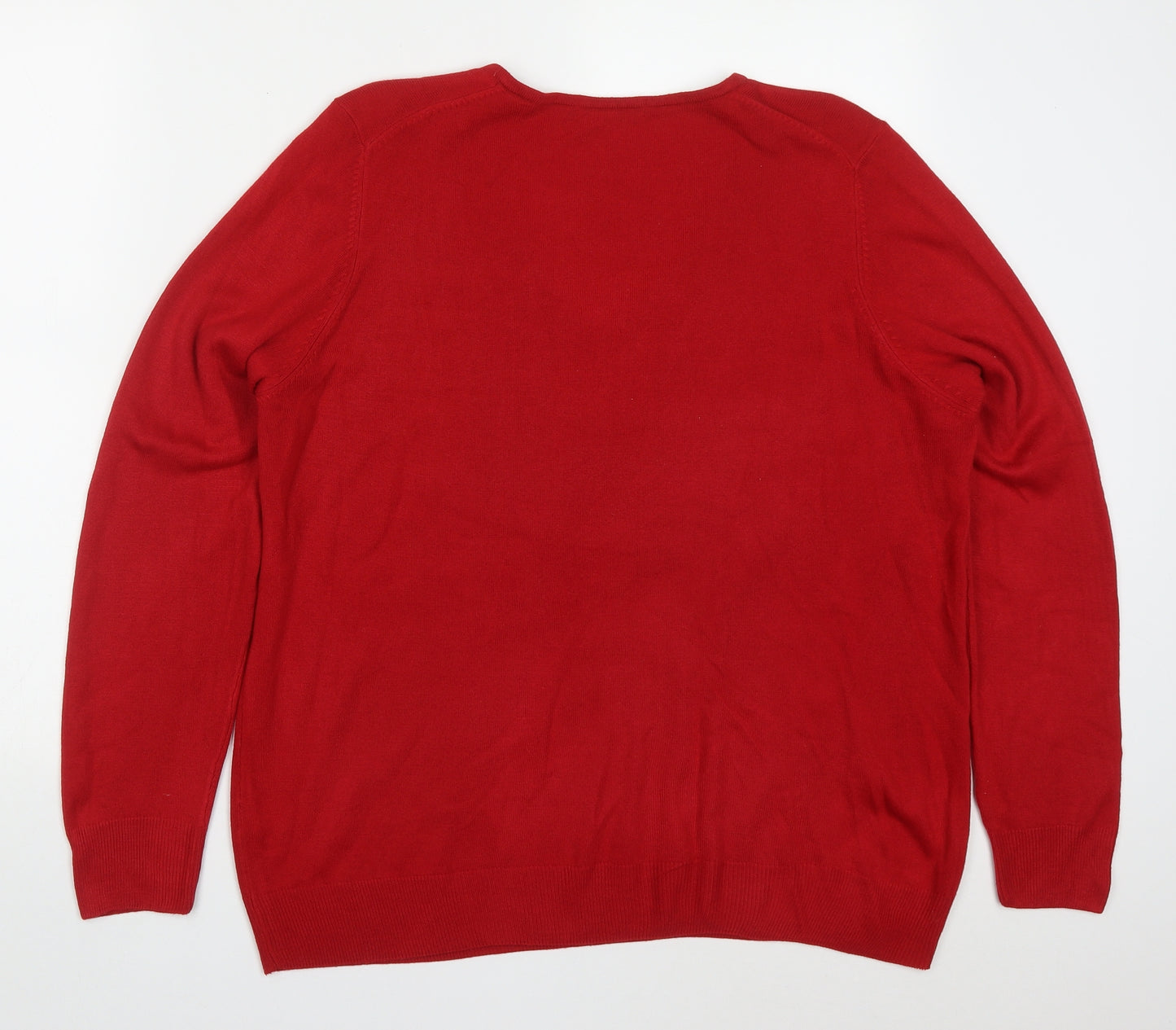 Marks and Spencer Womens Red V-Neck  Acrylic Pullover Jumper Size 20