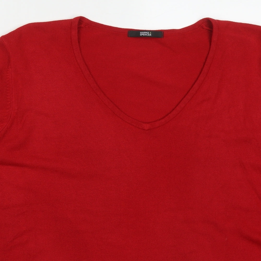 Marks and Spencer Womens Red V-Neck  Acrylic Pullover Jumper Size 20