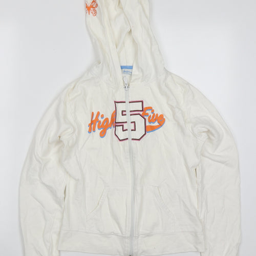 Stradivarius Womens White  Cotton Full Zip Hoodie Size S  Zip - High Five
