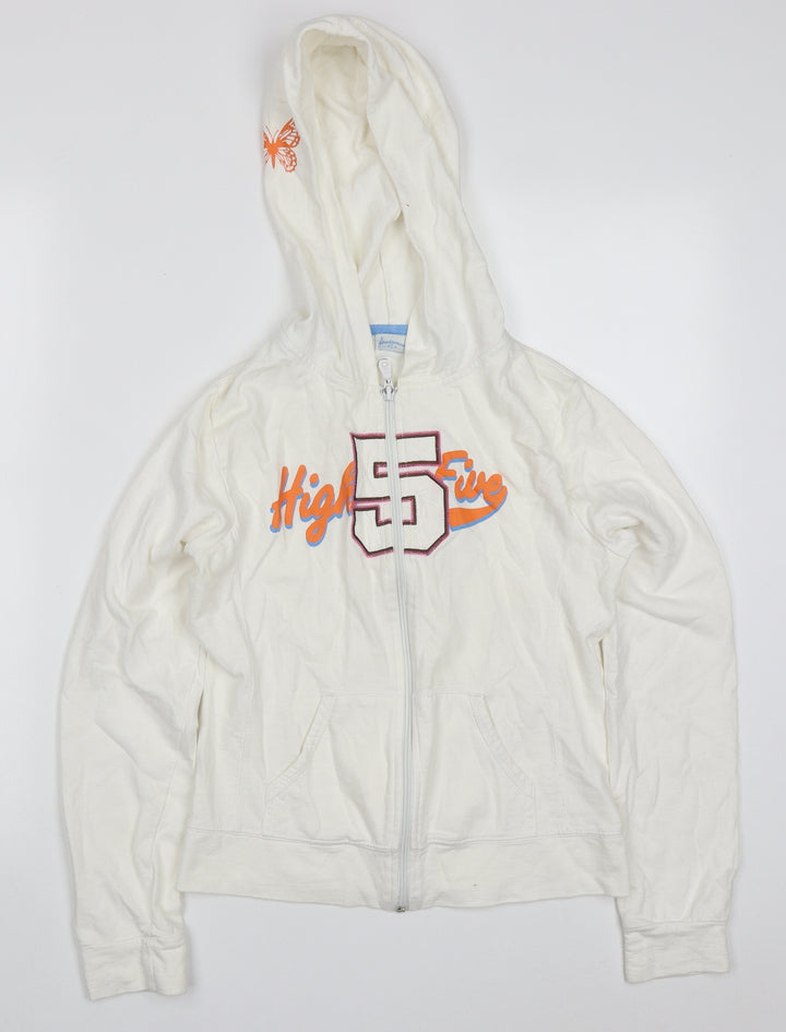 Stradivarius Womens White  Cotton Full Zip Hoodie Size S  Zip - High Five