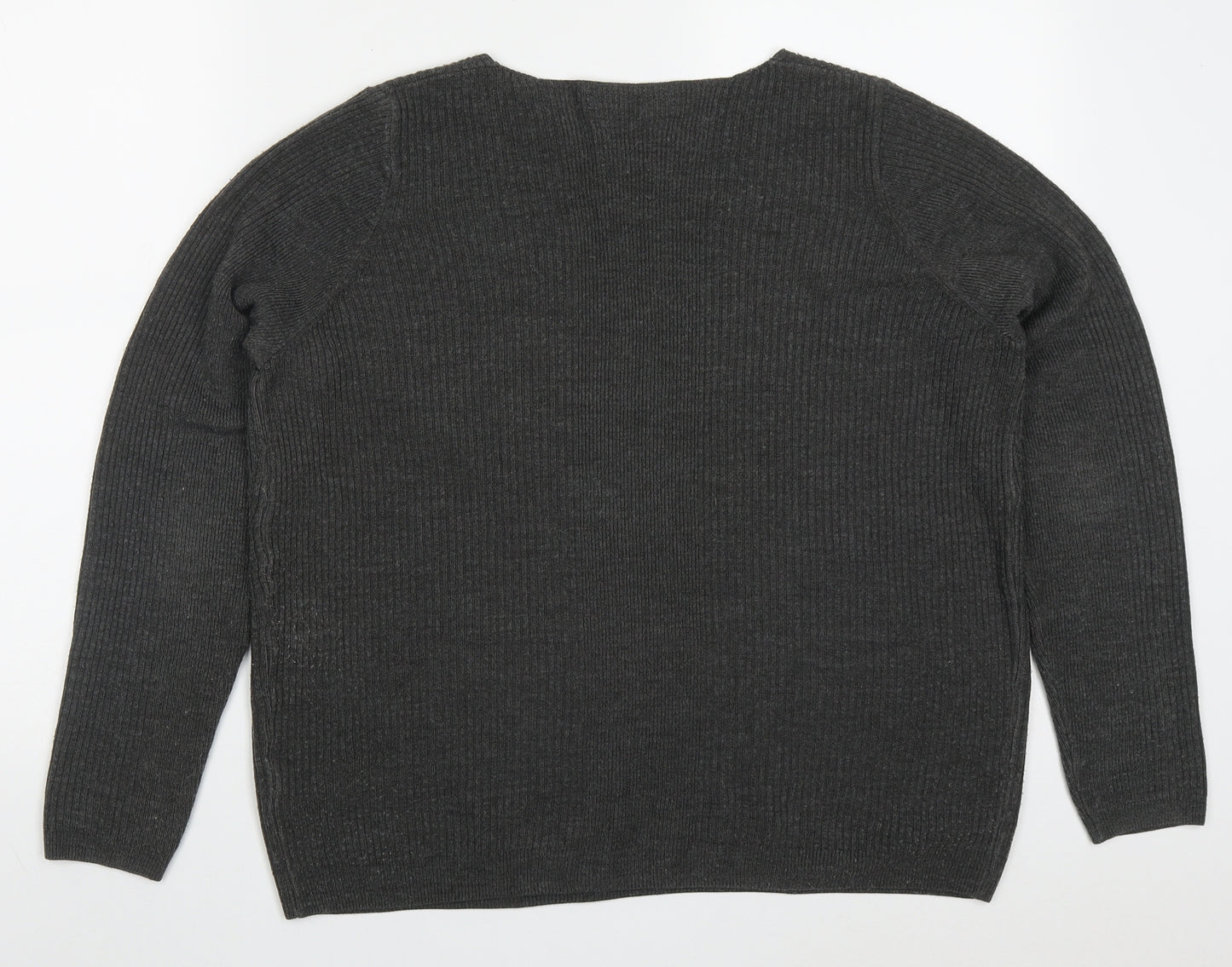 Marks and Spencer Womens Grey V-Neck  Acrylic Pullover Jumper Size 16