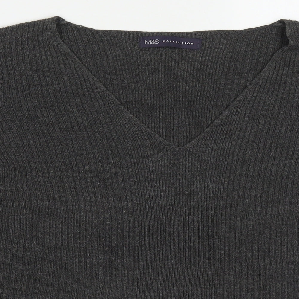 Marks and Spencer Womens Grey V-Neck  Acrylic Pullover Jumper Size 16