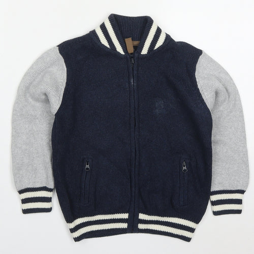 NEXT Boys Blue Round Neck  Cotton Cardigan Jumper Size 3-4 Years  Zip
