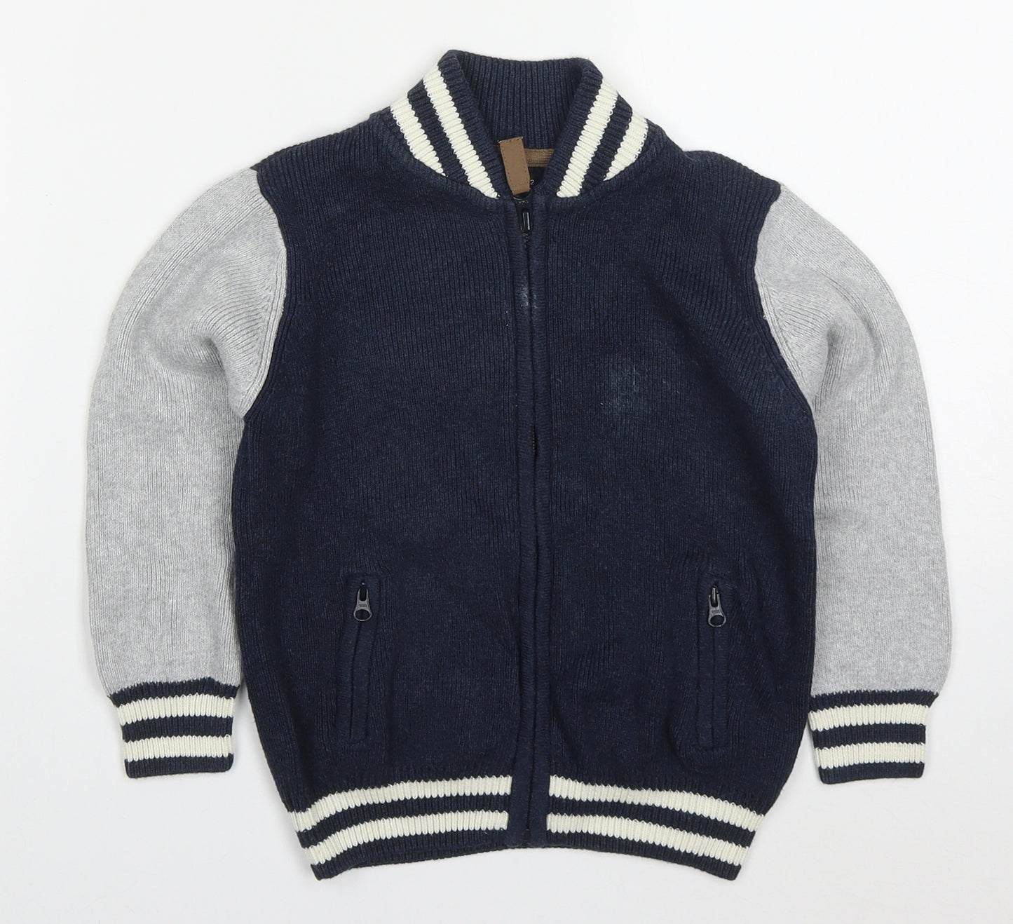 NEXT Boys Blue Round Neck  Cotton Cardigan Jumper Size 3-4 Years  Zip
