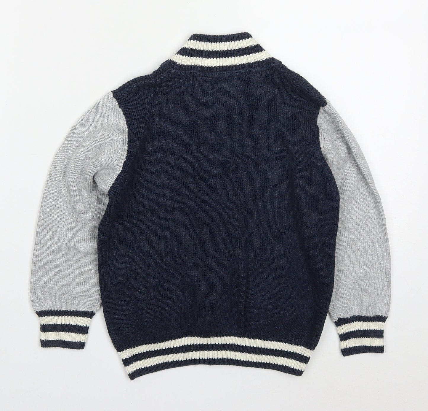 NEXT Boys Blue Round Neck  Cotton Cardigan Jumper Size 3-4 Years  Zip