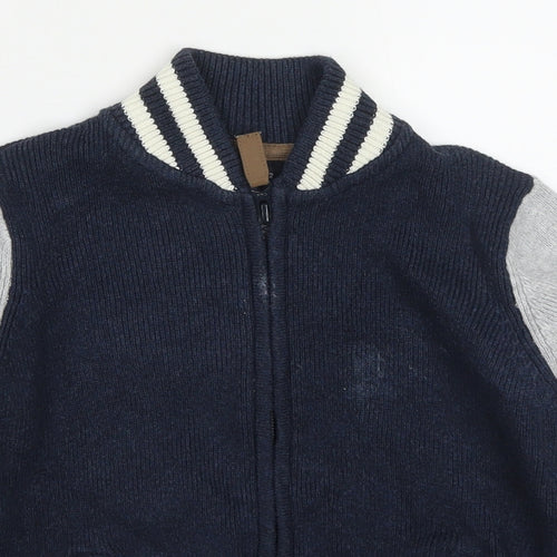 NEXT Boys Blue Round Neck  Cotton Cardigan Jumper Size 3-4 Years  Zip