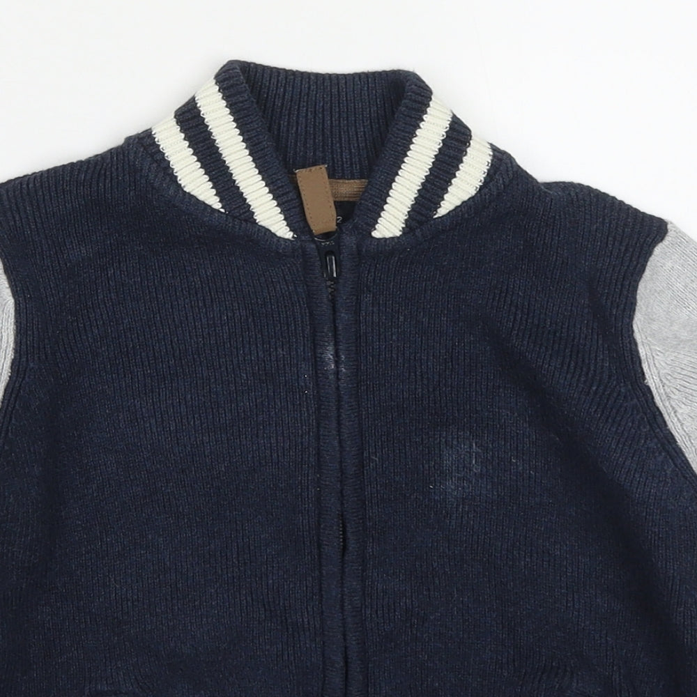 NEXT Boys Blue Round Neck  Cotton Cardigan Jumper Size 3-4 Years  Zip