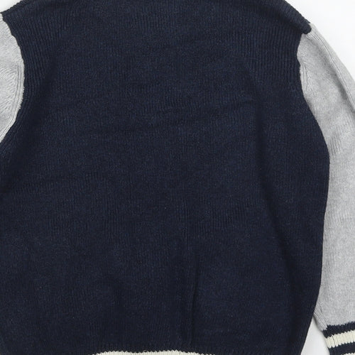 NEXT Boys Blue Round Neck  Cotton Cardigan Jumper Size 3-4 Years  Zip