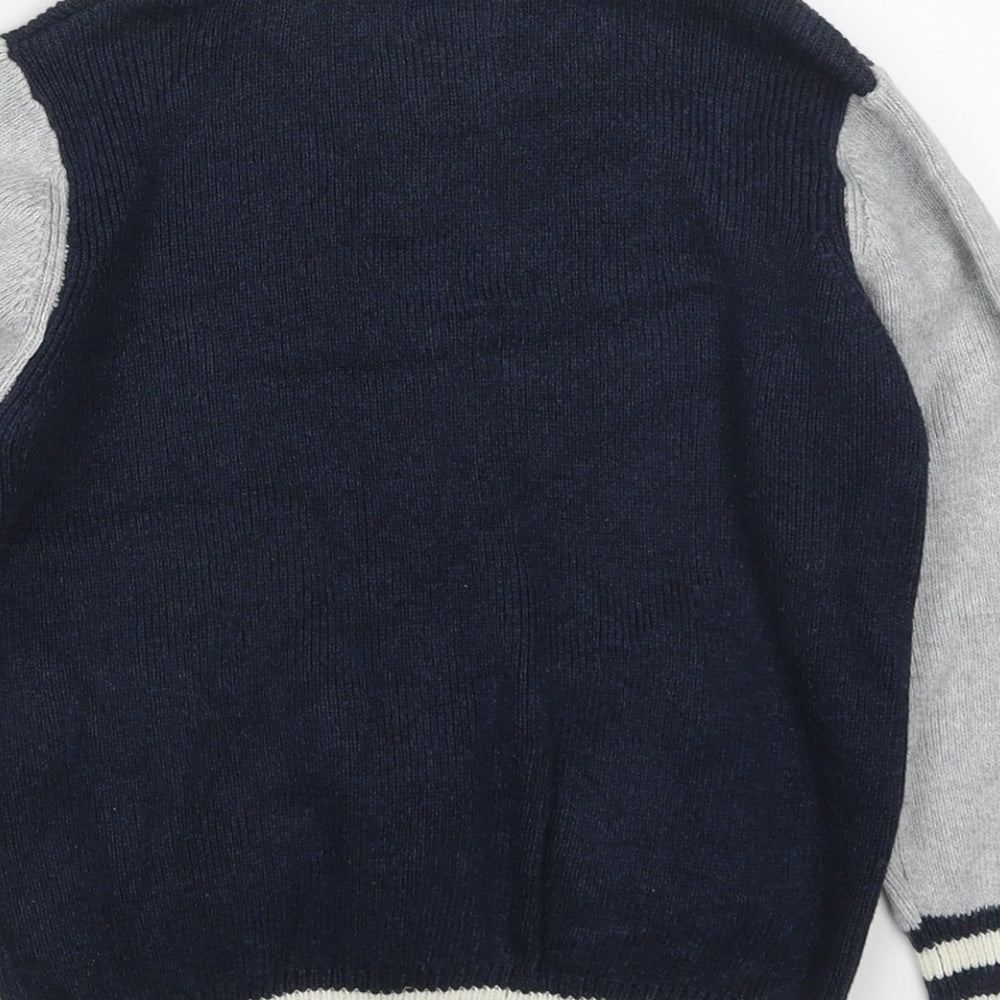 NEXT Boys Blue Round Neck  Cotton Cardigan Jumper Size 3-4 Years  Zip