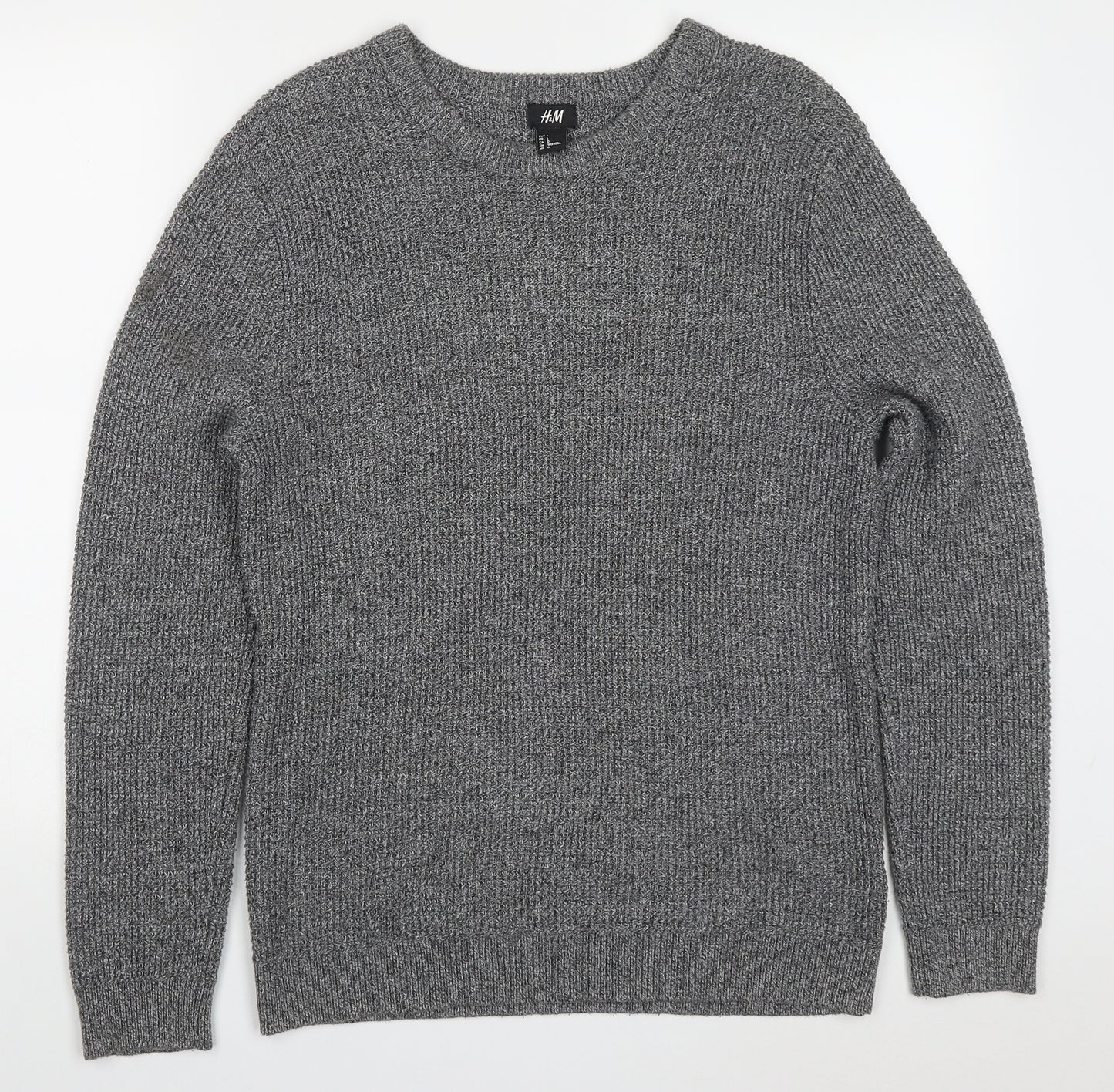 H&M Mens Grey Round Neck  Acrylic Pullover Jumper Size L