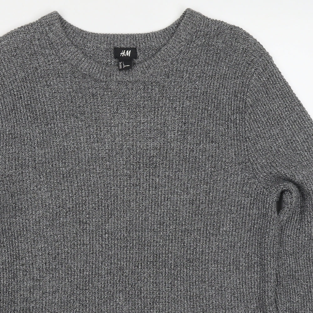 H&M Mens Grey Round Neck  Acrylic Pullover Jumper Size L