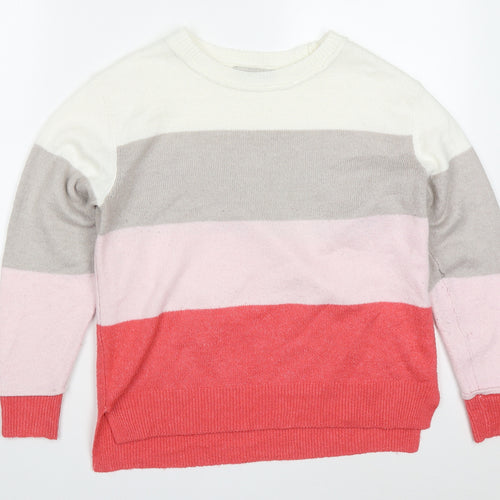 Nutmeg Womens Pink Round Neck Striped Acrylic Pullover Jumper Size 8