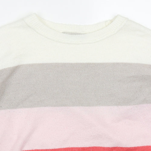 Nutmeg Womens Pink Round Neck Striped Acrylic Pullover Jumper Size 8