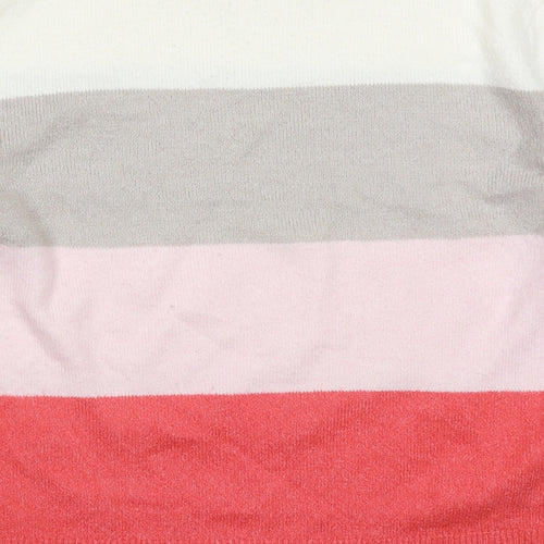 Nutmeg Womens Pink Round Neck Striped Acrylic Pullover Jumper Size 8