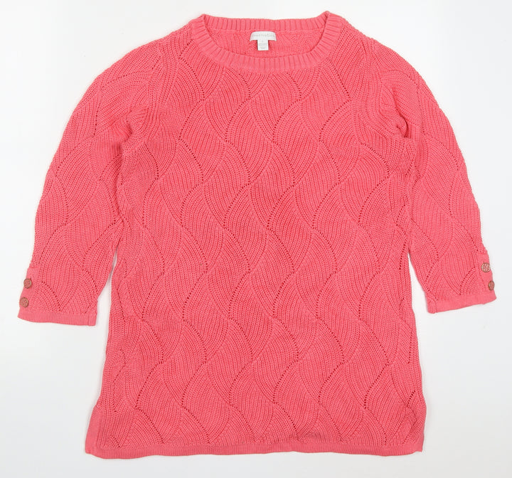 Charter Club Womens Pink Round Neck Cotton Pullover Jumper Size S