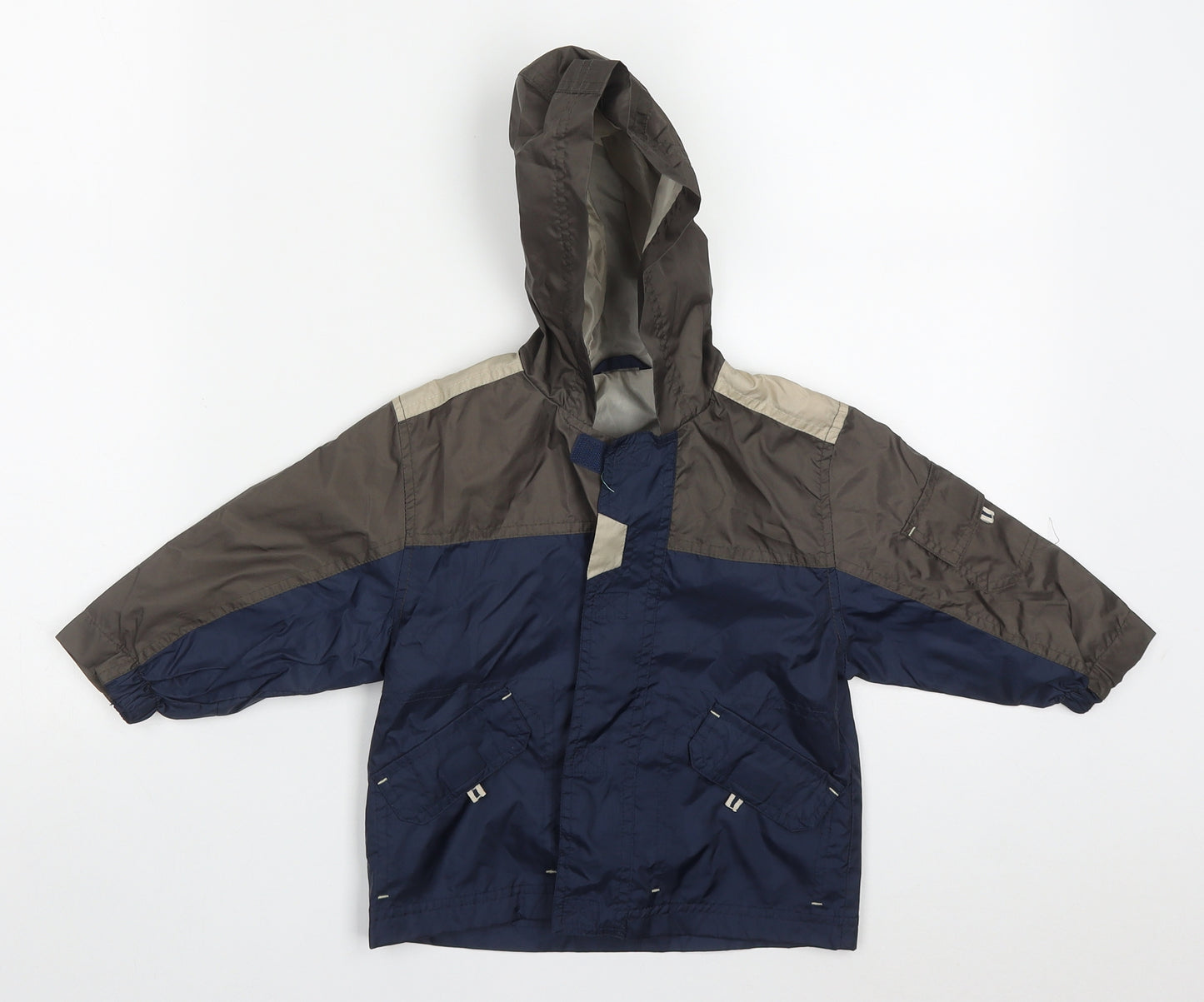 Mothercare Boys Blue Colourblock  Rain Coat Coat Size 12-18 Months   Zip