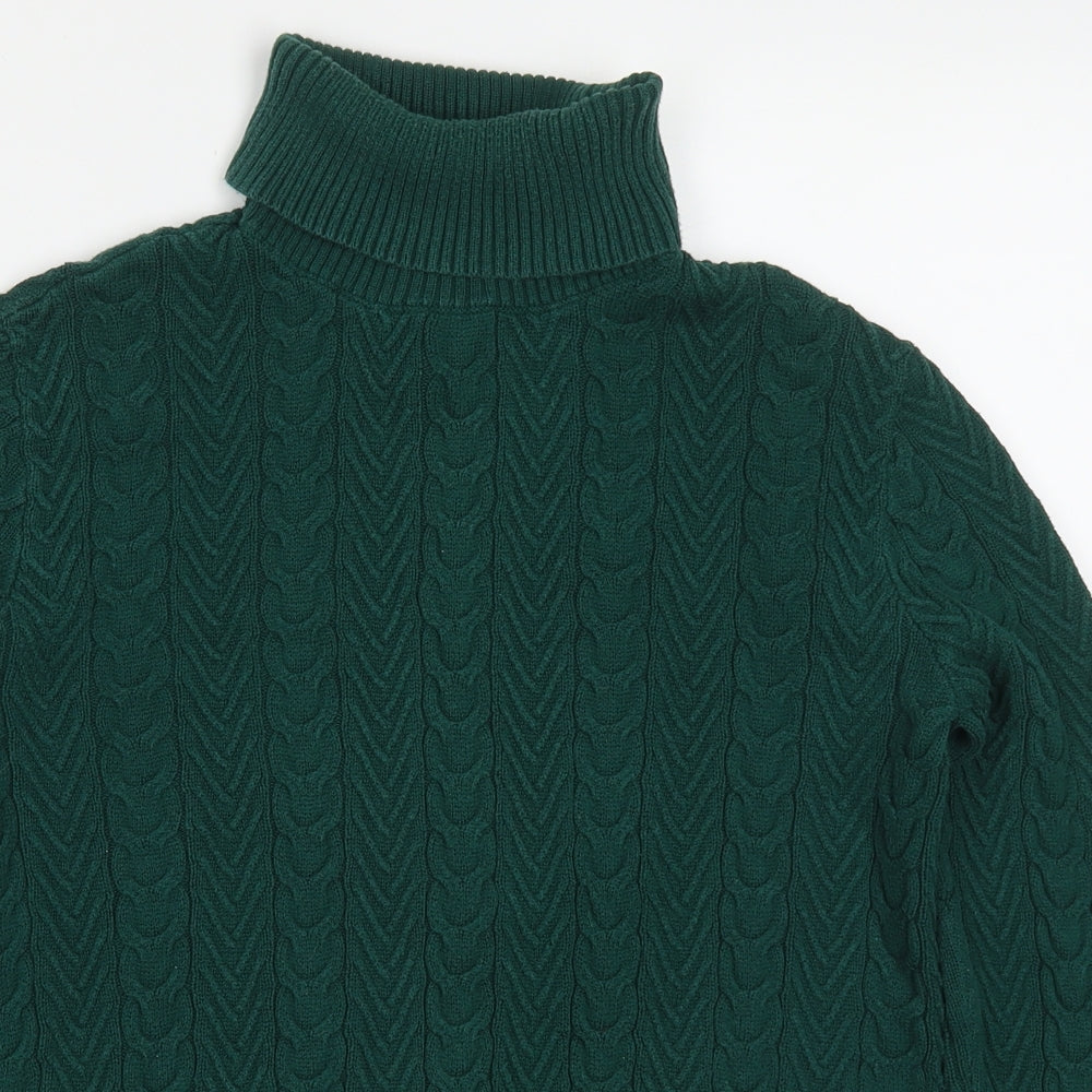 Lands' End Womens Green Roll Neck  Cotton Pullover Jumper Size XS