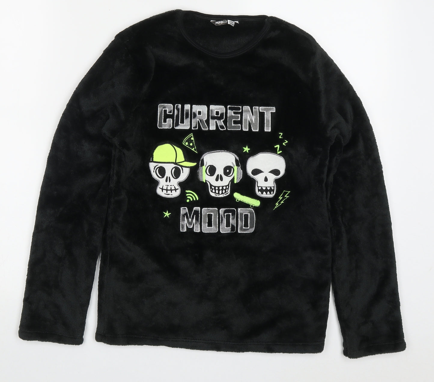 Pep&Co Boys Black Solid Polyester  Pyjama Top Size 11-12 Years  Pullover - Current Mood