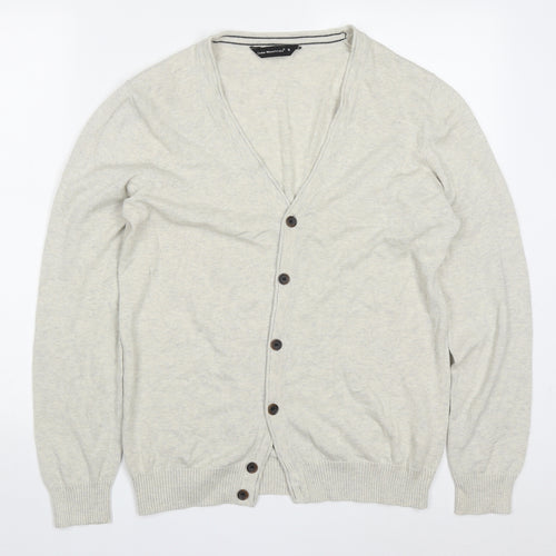 Cedar Wood State Mens Grey V-Neck  Cotton Cardigan Jumper Size S
