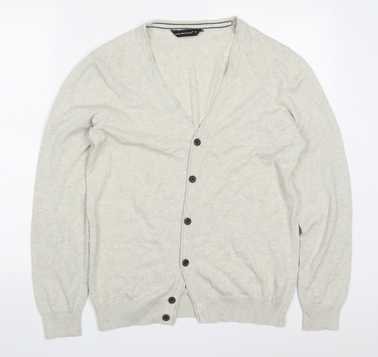 Cedar Wood State Mens Grey V-Neck  Cotton Cardigan Jumper Size S