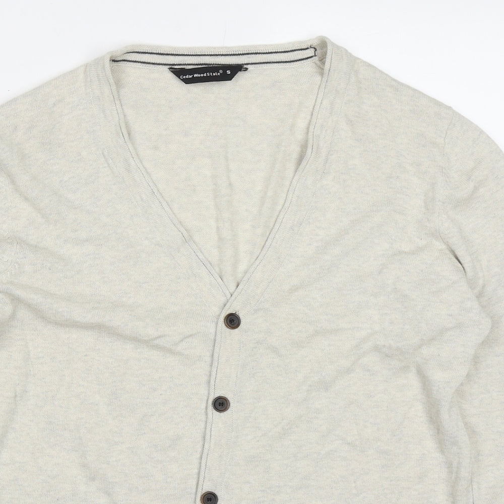 Cedar Wood State Mens Grey V-Neck  Cotton Cardigan Jumper Size S