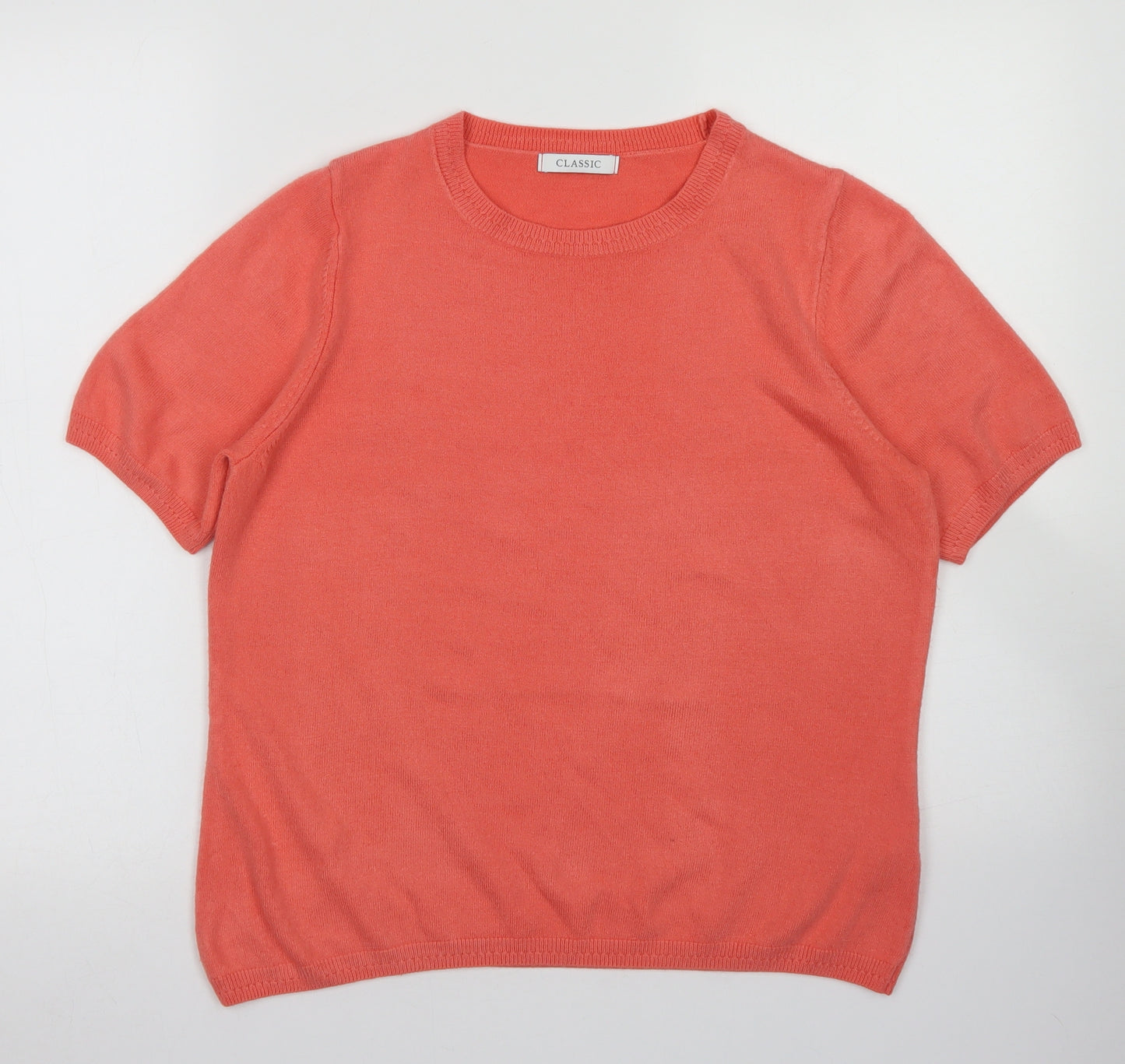 Classic Womens Orange Crew Neck  Acrylic Henley Jumper Size 14