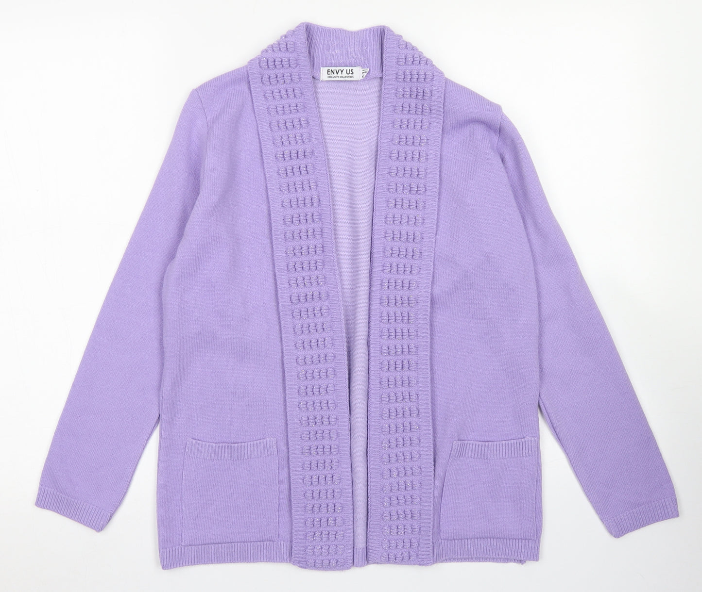 Envy Us Womens Purple Collared  Acrylic Cardigan Jumper Size S