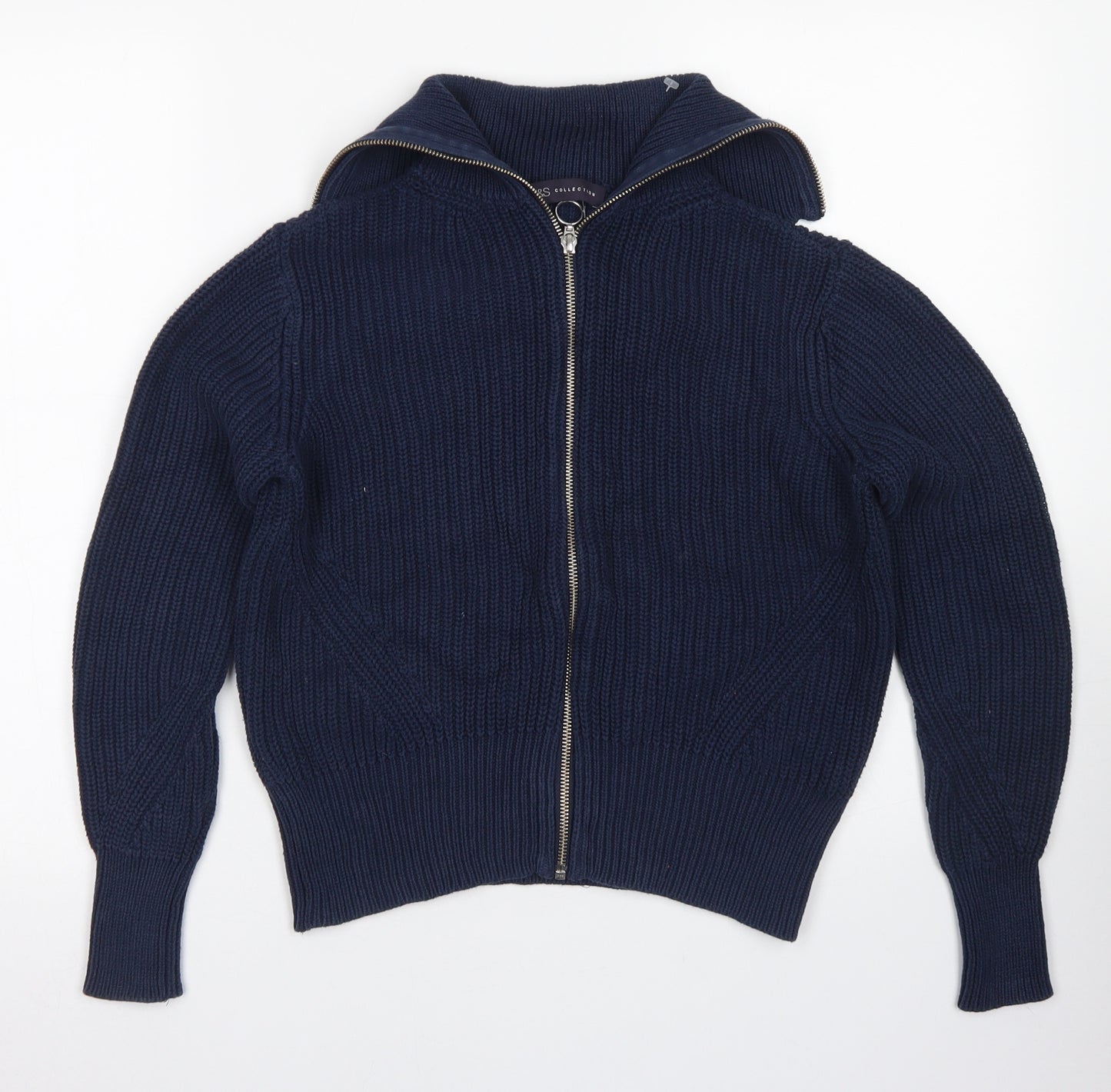 M&S Collection Womens Blue Collared  Cotton Full Zip Jumper Size 8