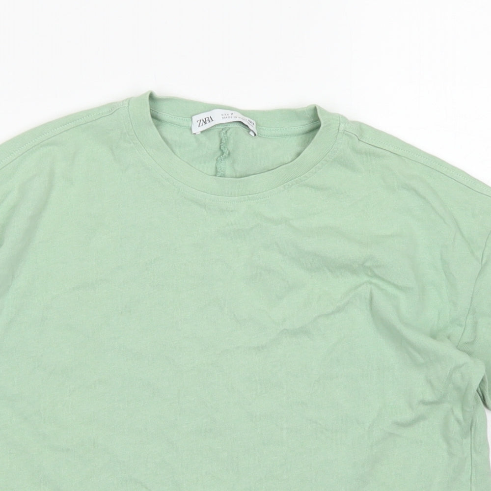 Zara Girls Green  Cotton Basic T-Shirt Size 7 Years Crew Neck