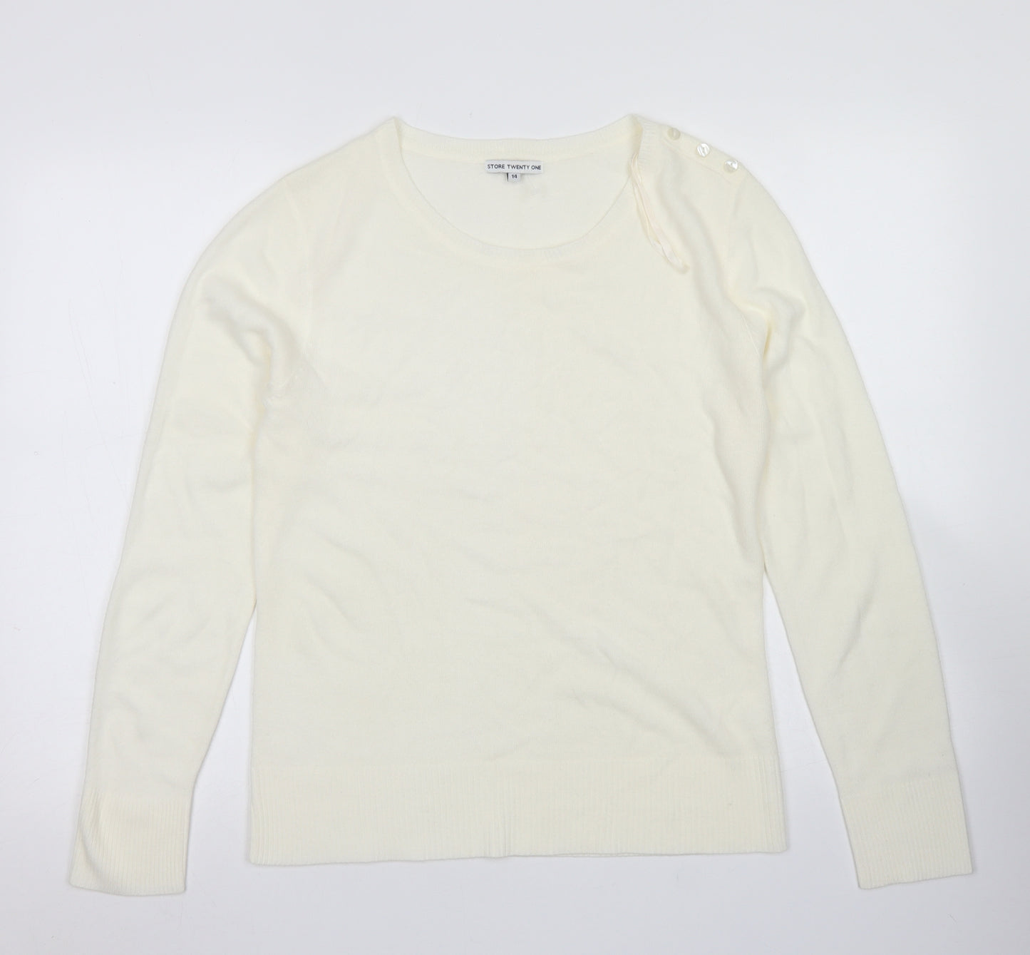 Store Twenty One Womens White Round Neck  Acrylic Pullover Jumper Size 14