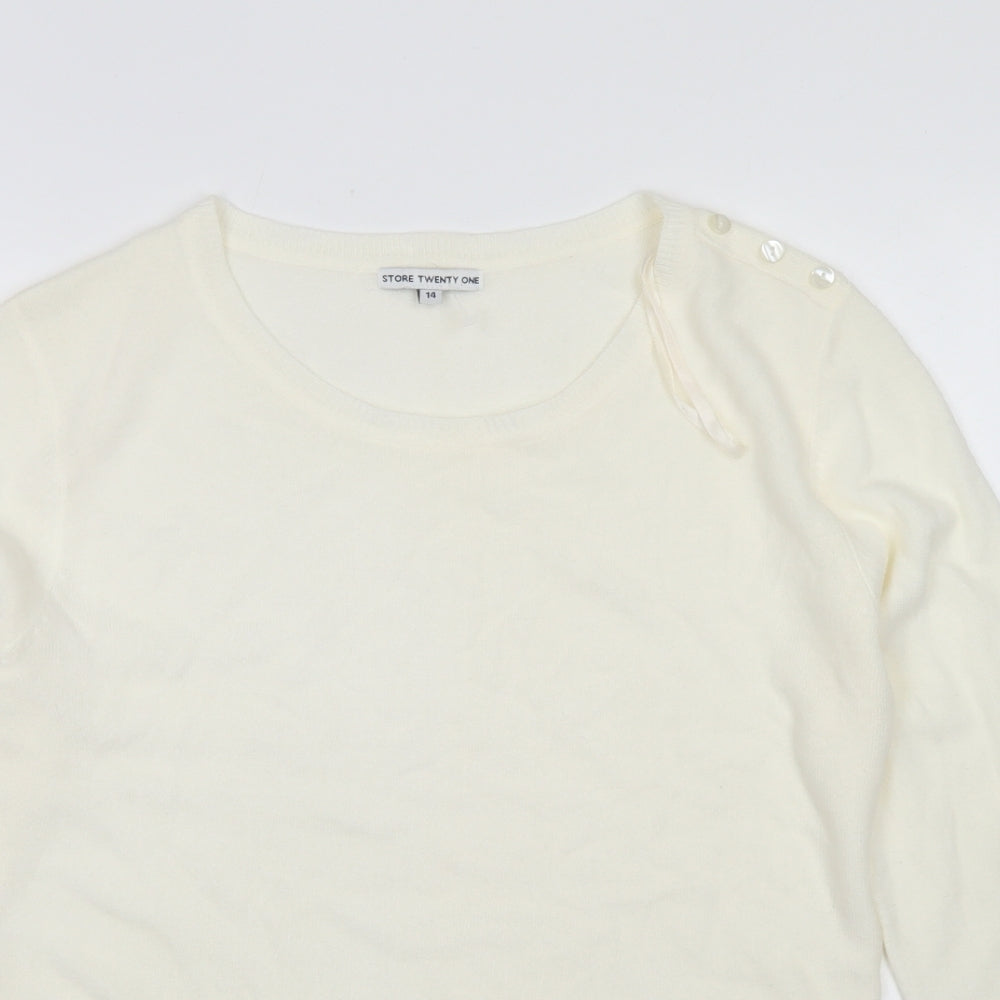 Store Twenty One Womens White Round Neck  Acrylic Pullover Jumper Size 14