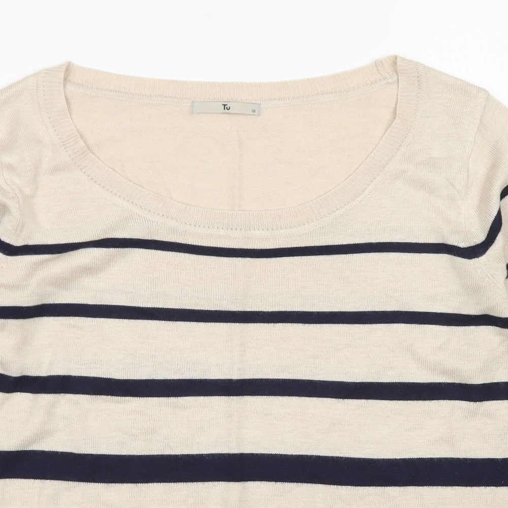 TU Womens Blue Round Neck Striped Acrylic Pullover Jumper Size 12