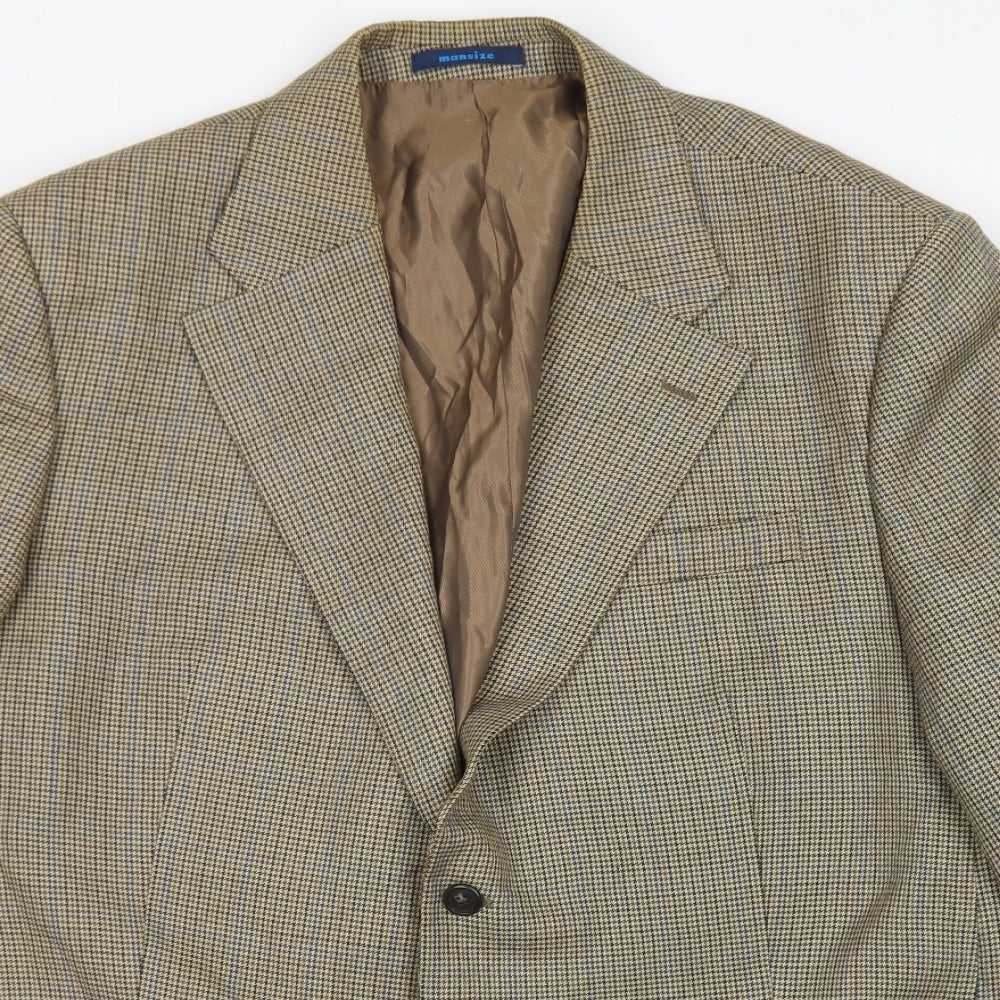 Mansize Mens Brown Houndstooth Wool Jacket Blazer Size 48