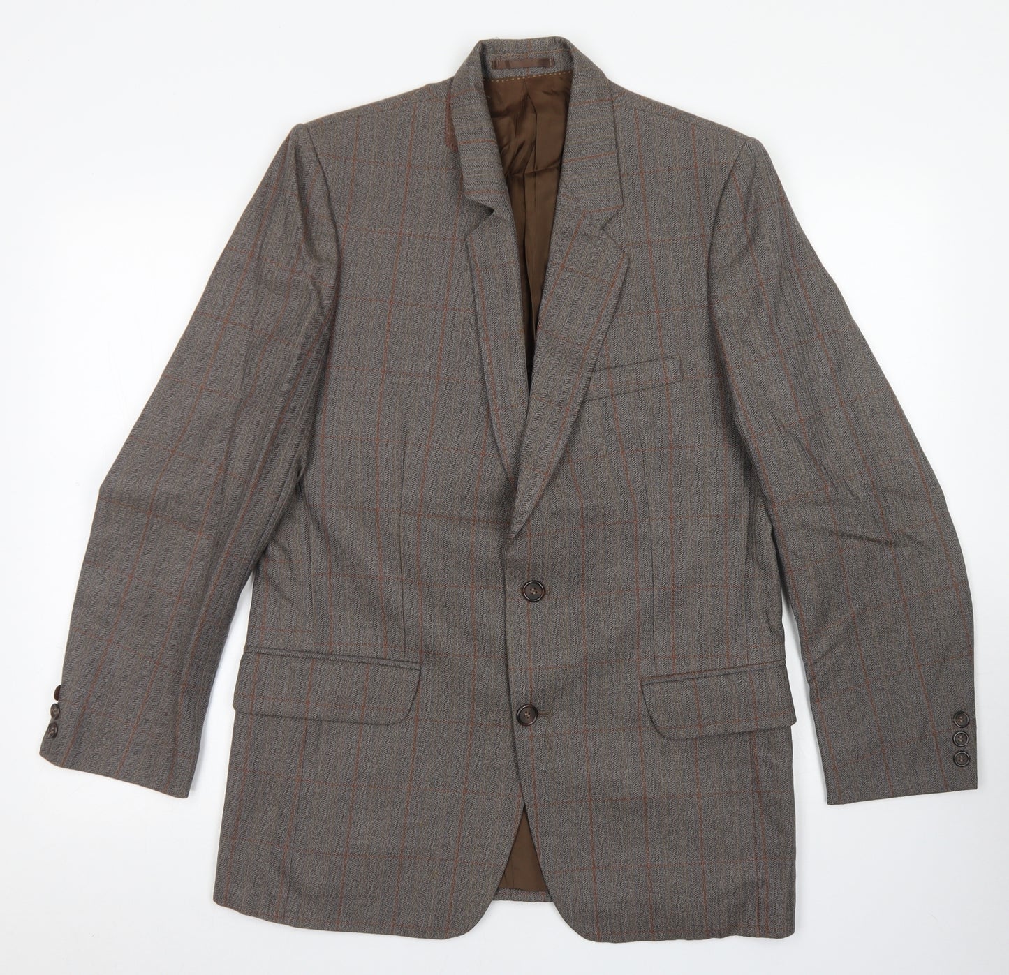 Hector James Mens Grey Plaid Wool Jacket Blazer Size 38