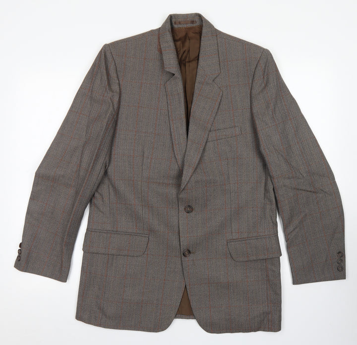 Hector James Mens Grey Plaid Wool Jacket Blazer Size 38