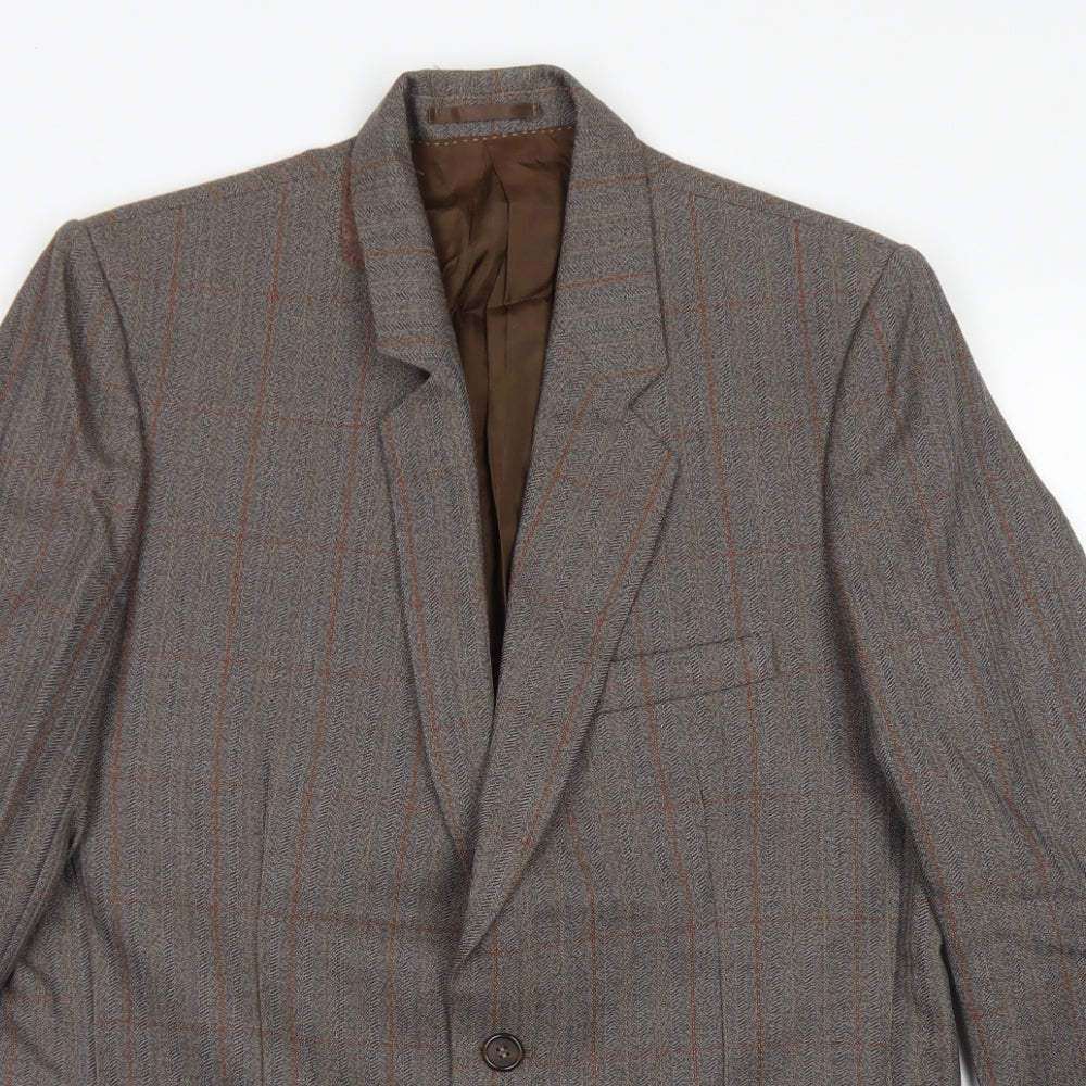 Hector James Mens Grey Plaid Wool Jacket Blazer Size 38