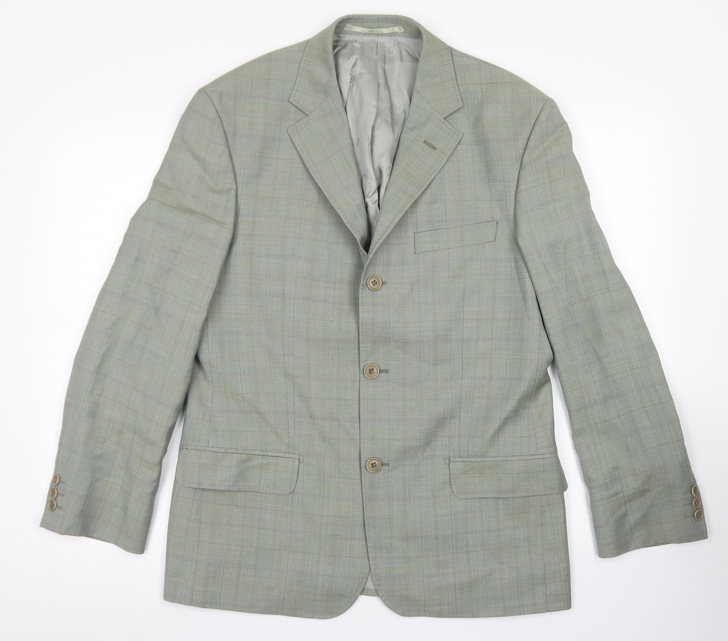 Marks & Spencer Mens Green Plaid Wool Jacket Blazer Size 38