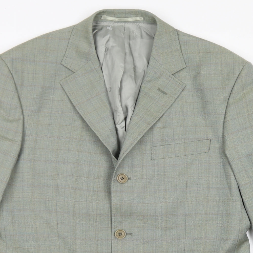 Marks & Spencer Mens Green Plaid Wool Jacket Blazer Size 38